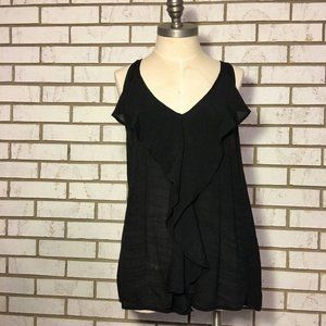Solemio | Black Razorback Top w/Front Ruffle Sz L